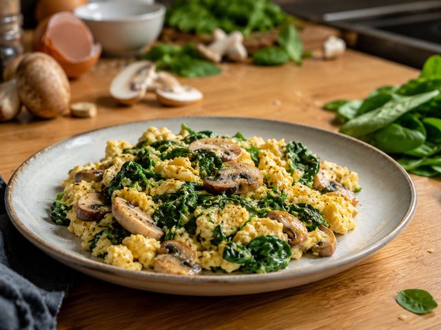 Foto: Rührei mit Spinat und Champignons