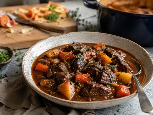 Foto: Geschmortes Rindergulasch mit Wurzelgemüse