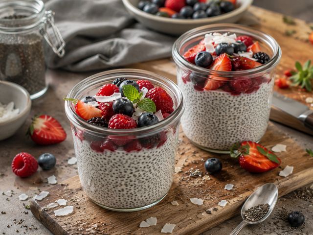 Foto: Chia-Pudding mit Kokosmilch und Beeren